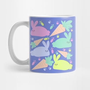 Cute Fluffy Bunnies With Blue Background Mug